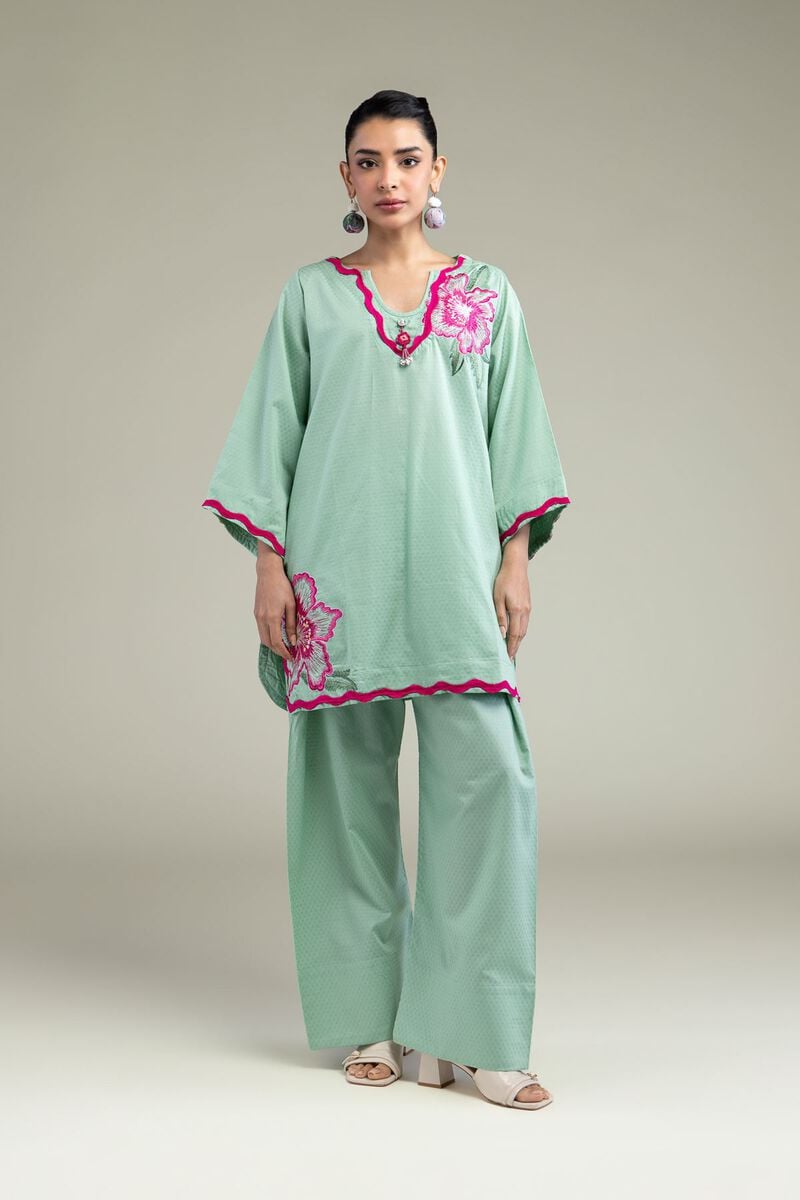Embroidered | Cotton Dobby | Floral Mint Kurta | USD 40.00