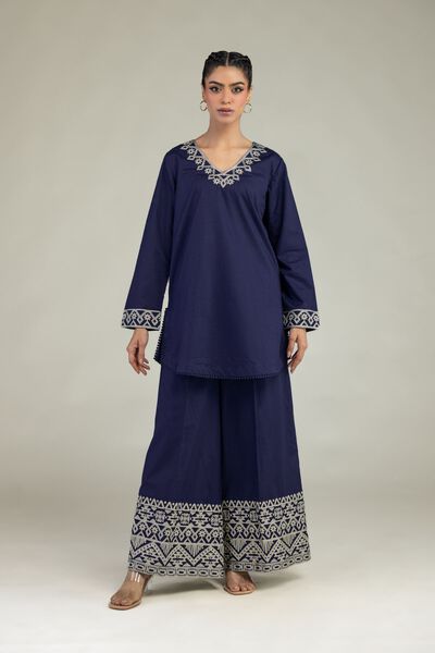 Embroidered | Cotton Dobby | Cotton Navy Pants | USD 40.00