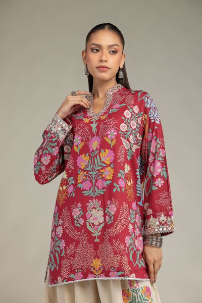 Embroidered | Cotton Viscose | Floral Red Kurta | USD 45.00