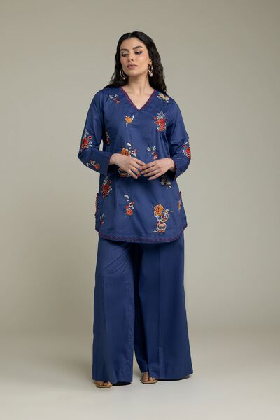 Embroidered | Cambric | Solid Navy Pants | USD 30.00