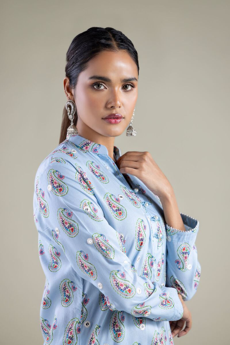 Embroidered | Viscose | Paisley Band Collar Kurta | USD 35.00
