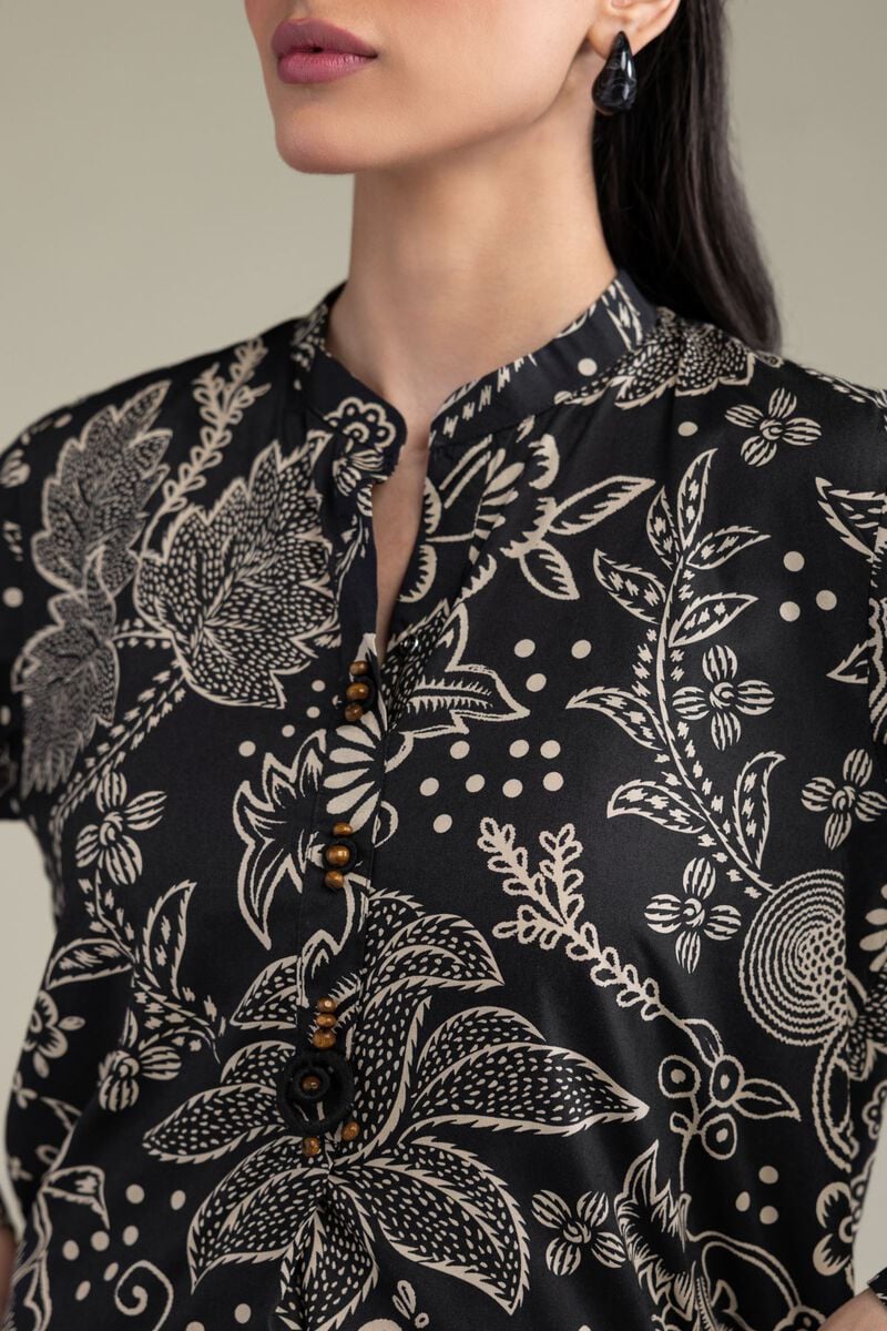 Printed | Cotton Viscose | Black Longline Kurta | USD 35.00