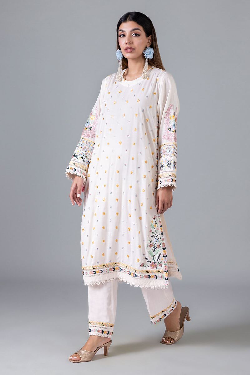 Embroidered | Crosshatch Raw Silk | Pants | null