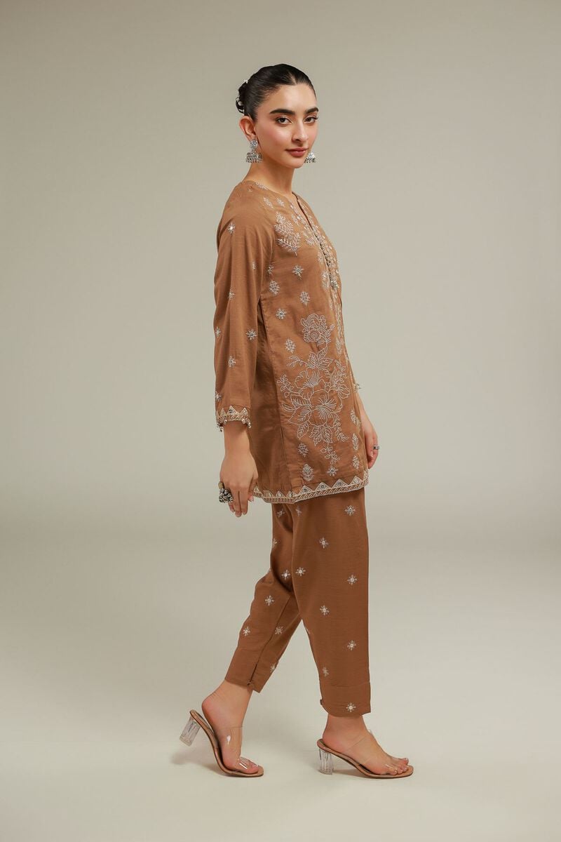 Embroidered | Raw Silk | Floral Straight Shalwar | USD 35.00