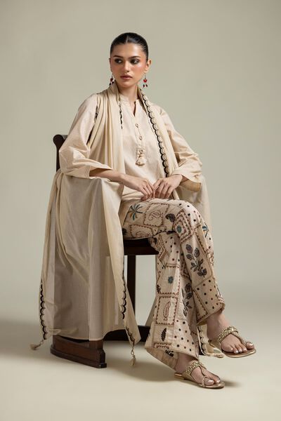 Embroidered |Cotton Dobby | Beige Cotton Kurta | USD 30.00