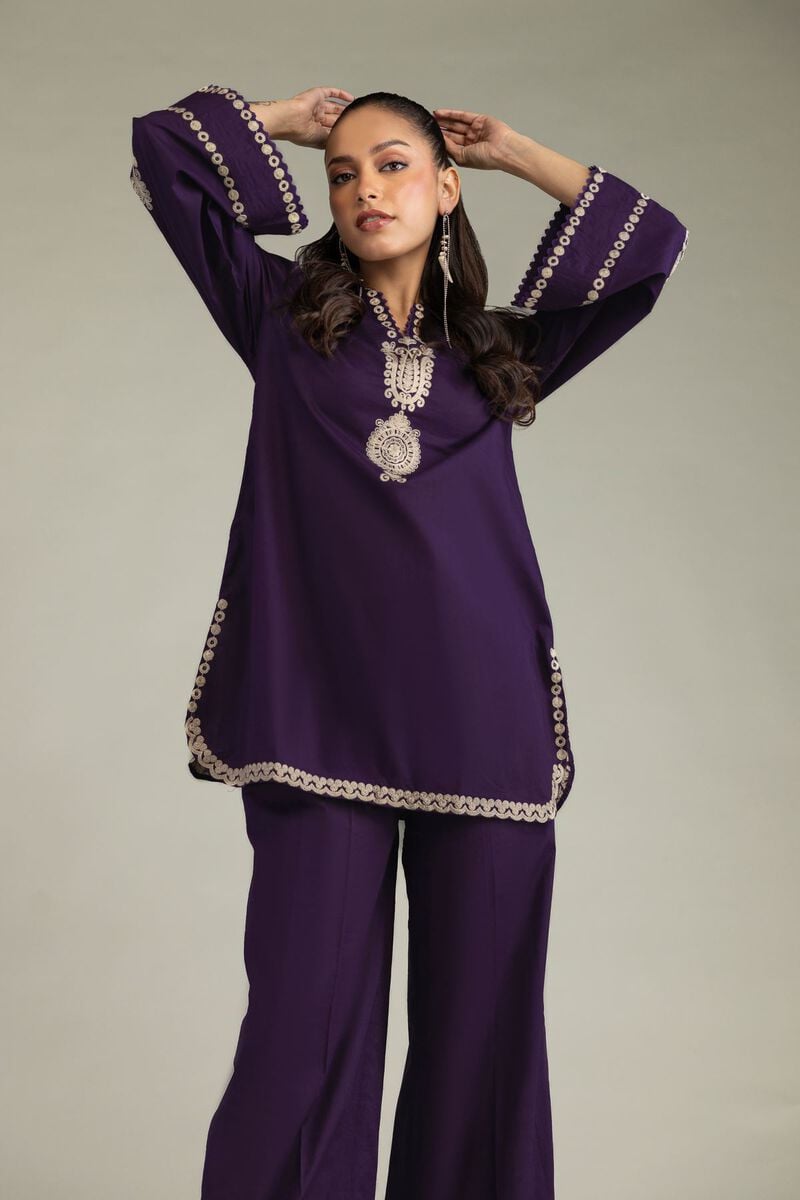 Embroidered | Cambric | Purple Cambric Kurta | USD 45.00