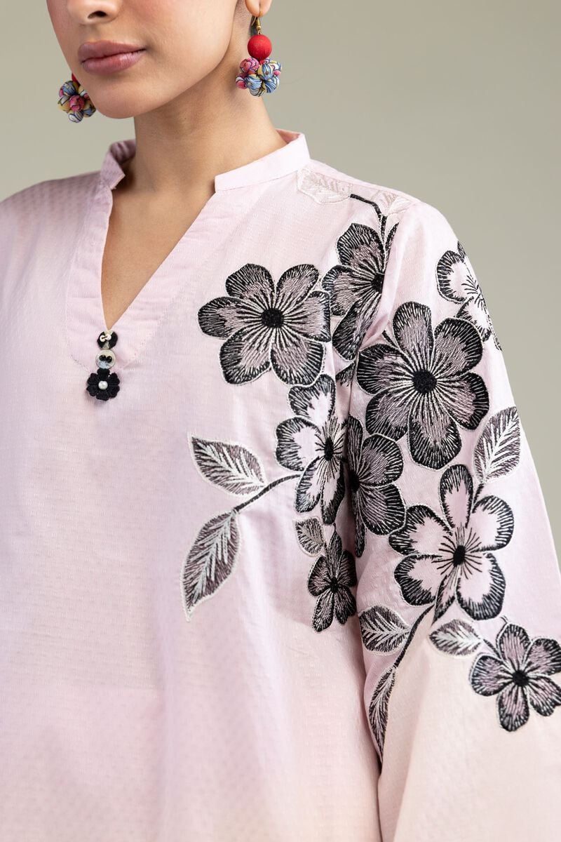 Embroidered | Cotton Dobby | Floral Pink Kurta | USD 40.00