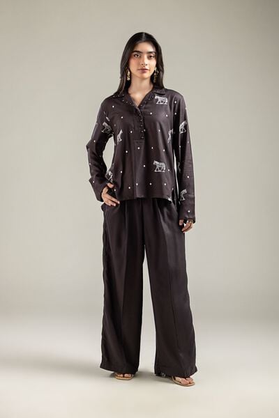 Embroidered | Viscose Crepe | Trousers | USD 30.00