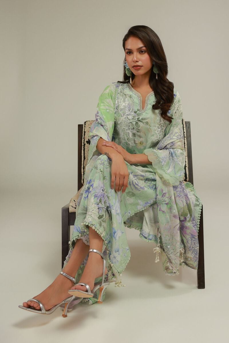 Embroidered | Raw Silk | Floral Kurta 3-Piece | USD 155.00