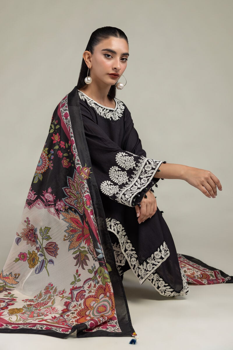 Embroidered  | Polyester Silk | Black Silk Dupatta | USD 35.00