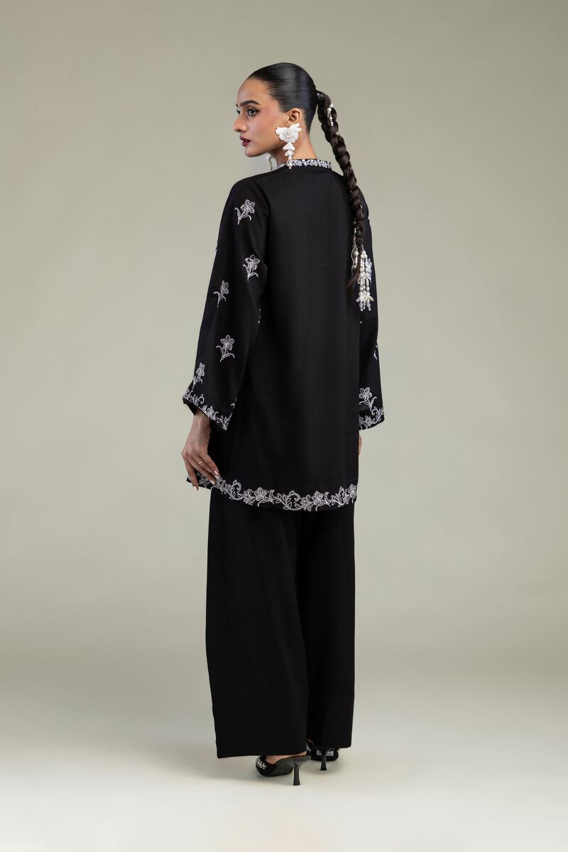 Embroidered | Raw Silk | Black Silk Kurta | USD 60.00
