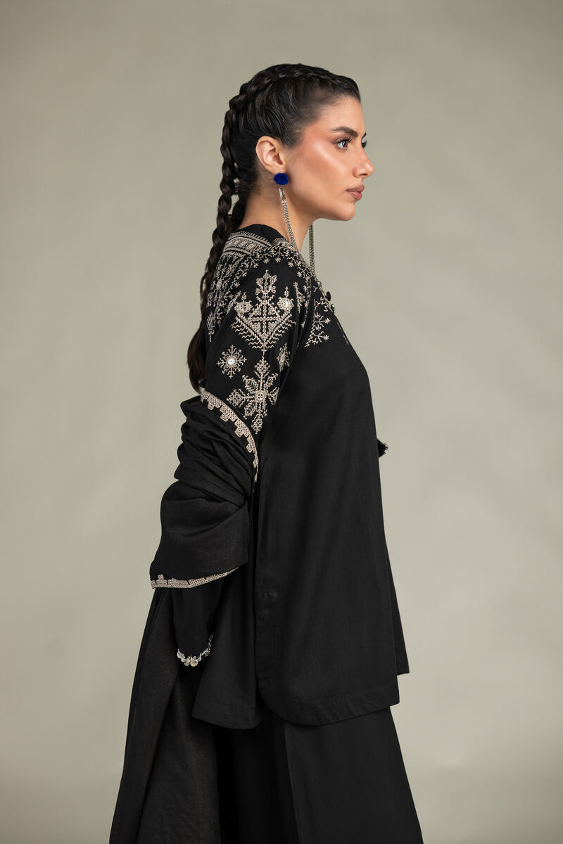 Embroidered | Polyester Silk | Black Silk Dupatta | USD 35.00