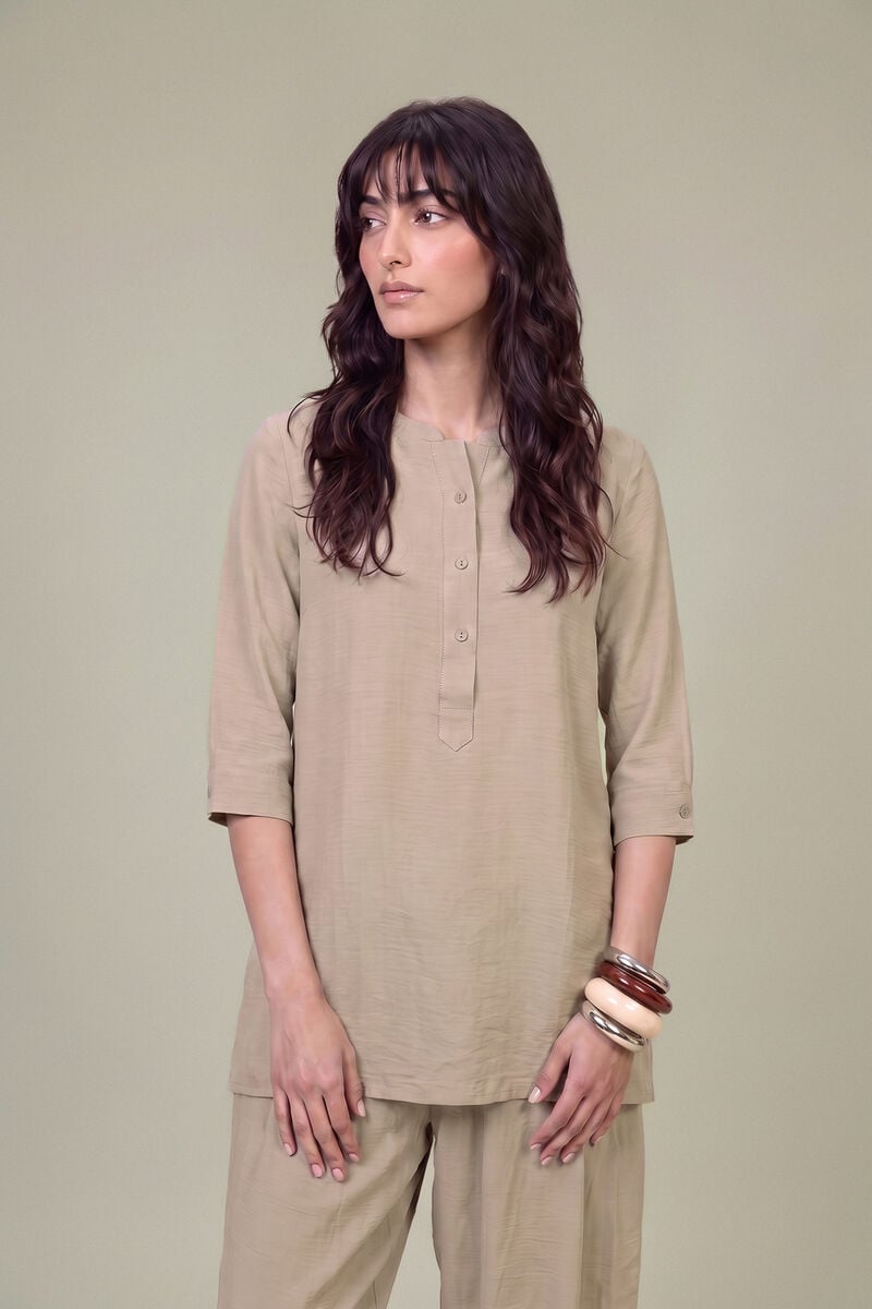 Dyed | Textured Georgette | Solid Beige Shirt | USD 40.00
