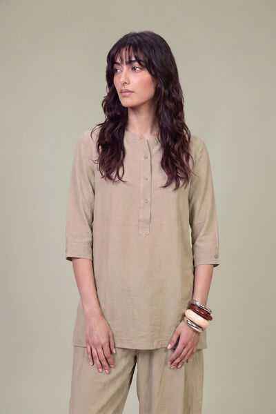 Dyed | Textured Georgette | Solid Beige Shirt | USD 40.00