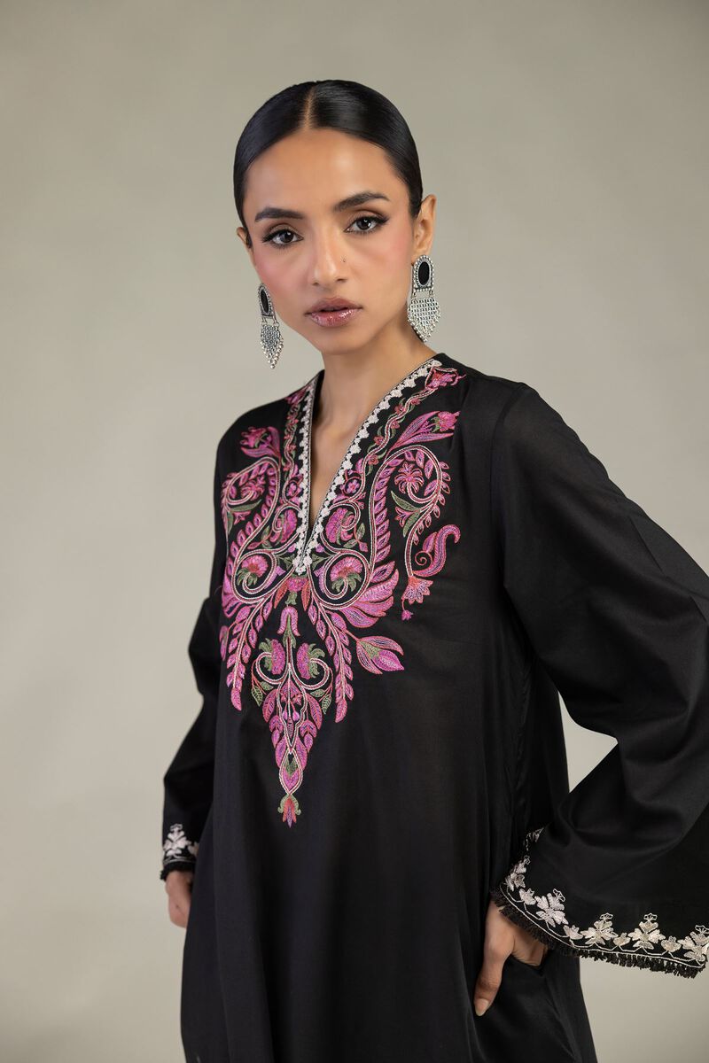 Embroidered | Cambric | Black Longline Kurta | USD 35.00