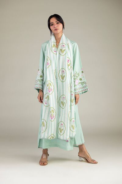 Embroidered | Cotton Dobby | Mint Cotton Pants | USD 30.00