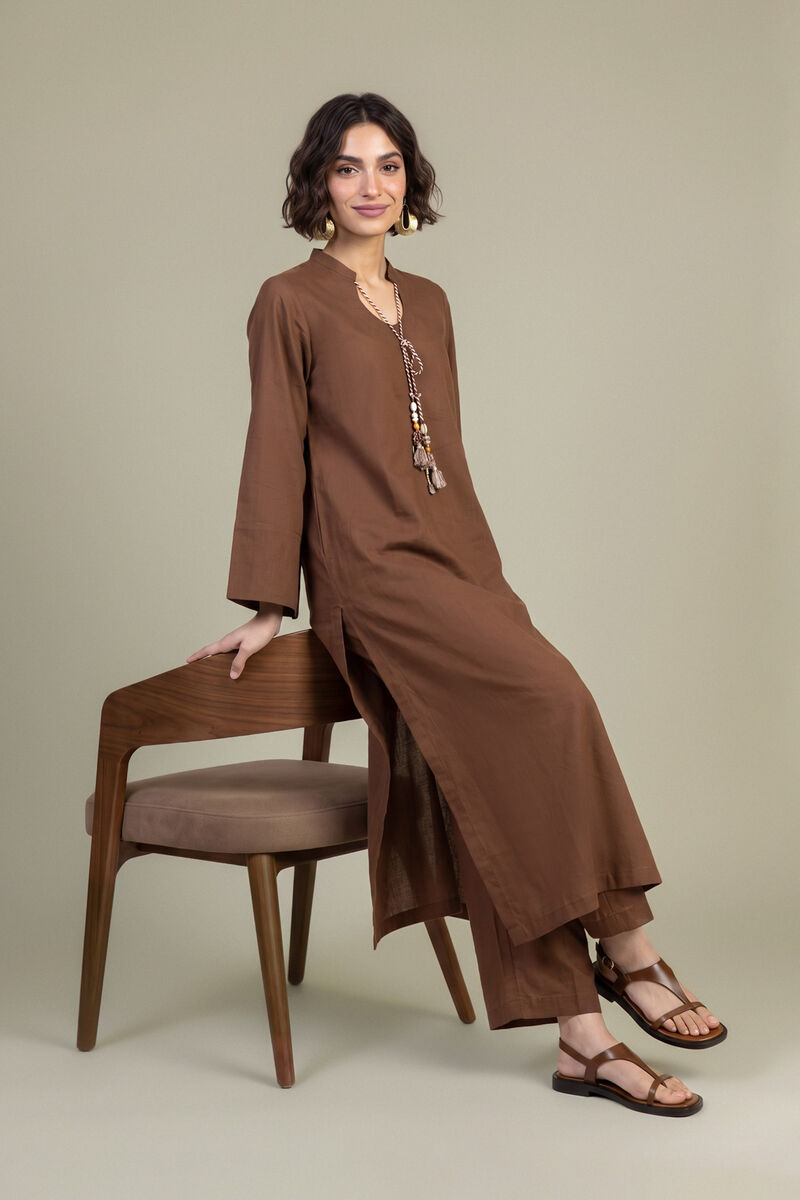 Dyed | Poplin | Brown Solid Kurta | null