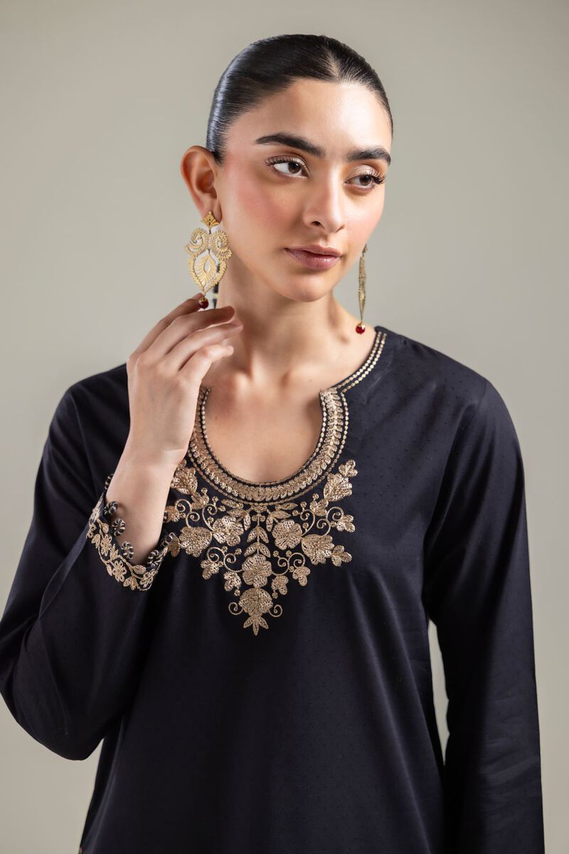Embroidered |Cotton Dobby | Black Cotton Kurta | USD 40.00