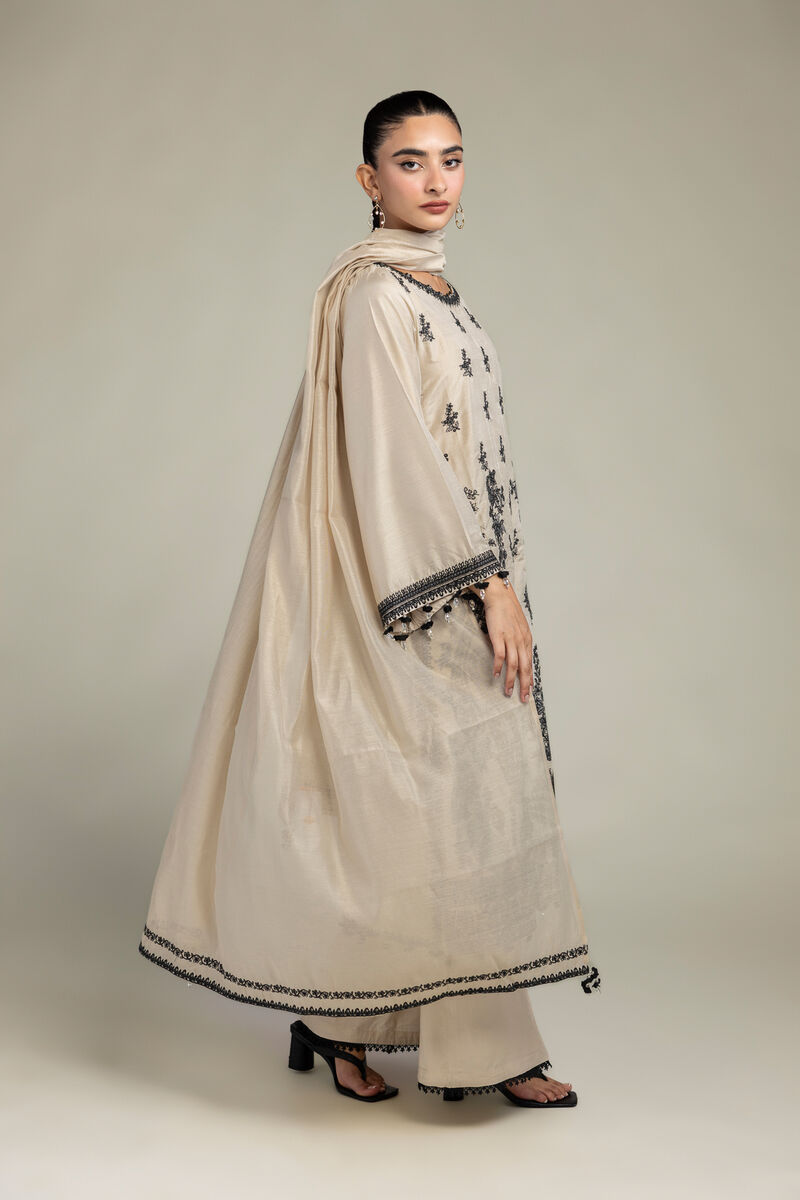 Cotton Net | Floral Beige Dupatta | USD 30.00