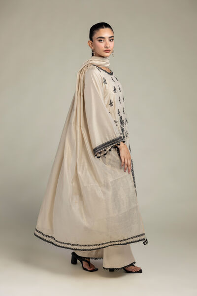 Cotton Net | Floral Beige Dupatta | USD 30.00