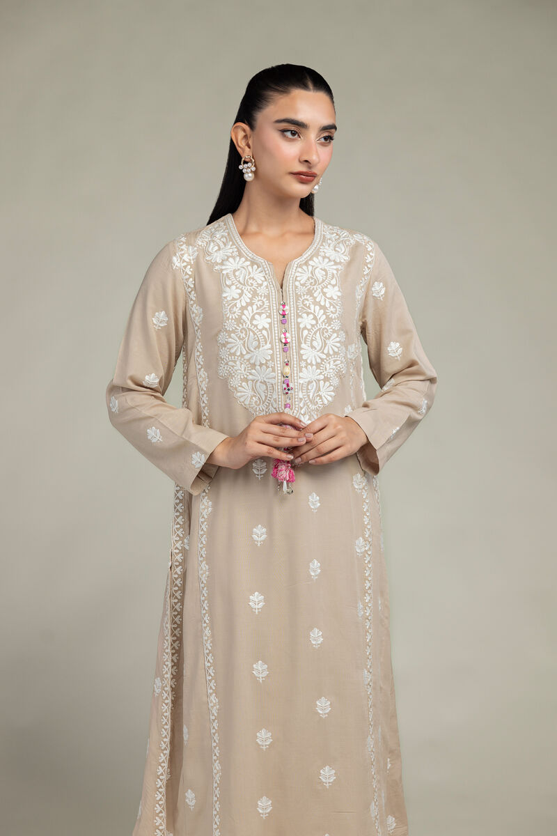 Embroidered | Raw Silk | Beige Embroidered Kurta | USD 45.00