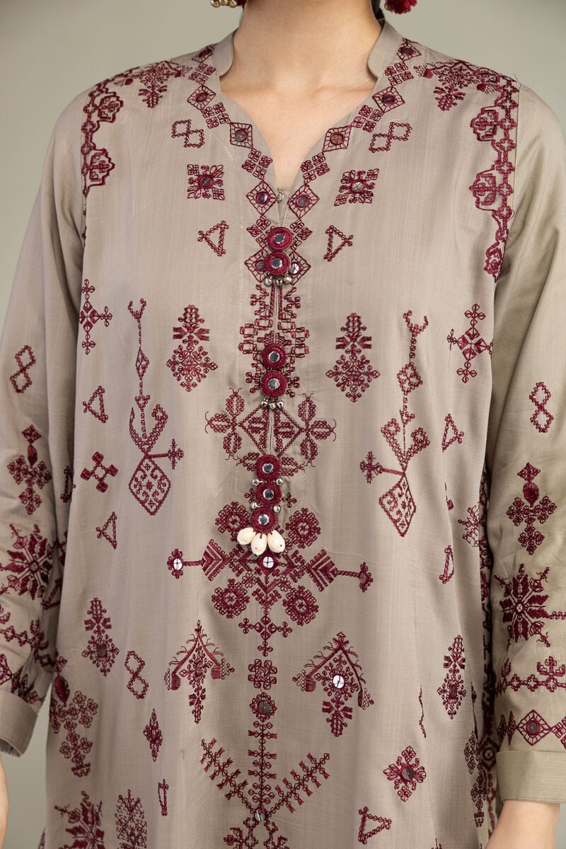 Embroidered | Raw Silk | Short Geometric Kurta | USD 70.00