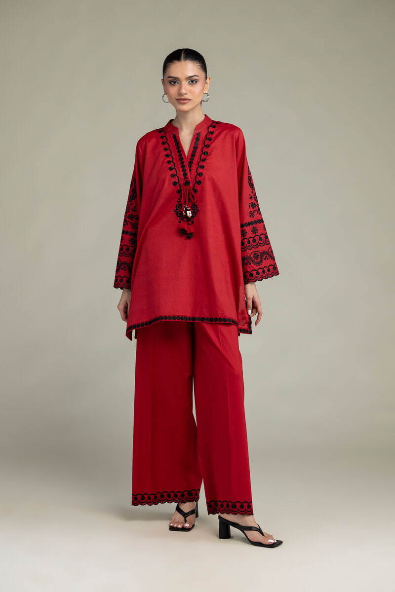 Embroidered | Cambric | Red Cambric Kurta | USD 55.00