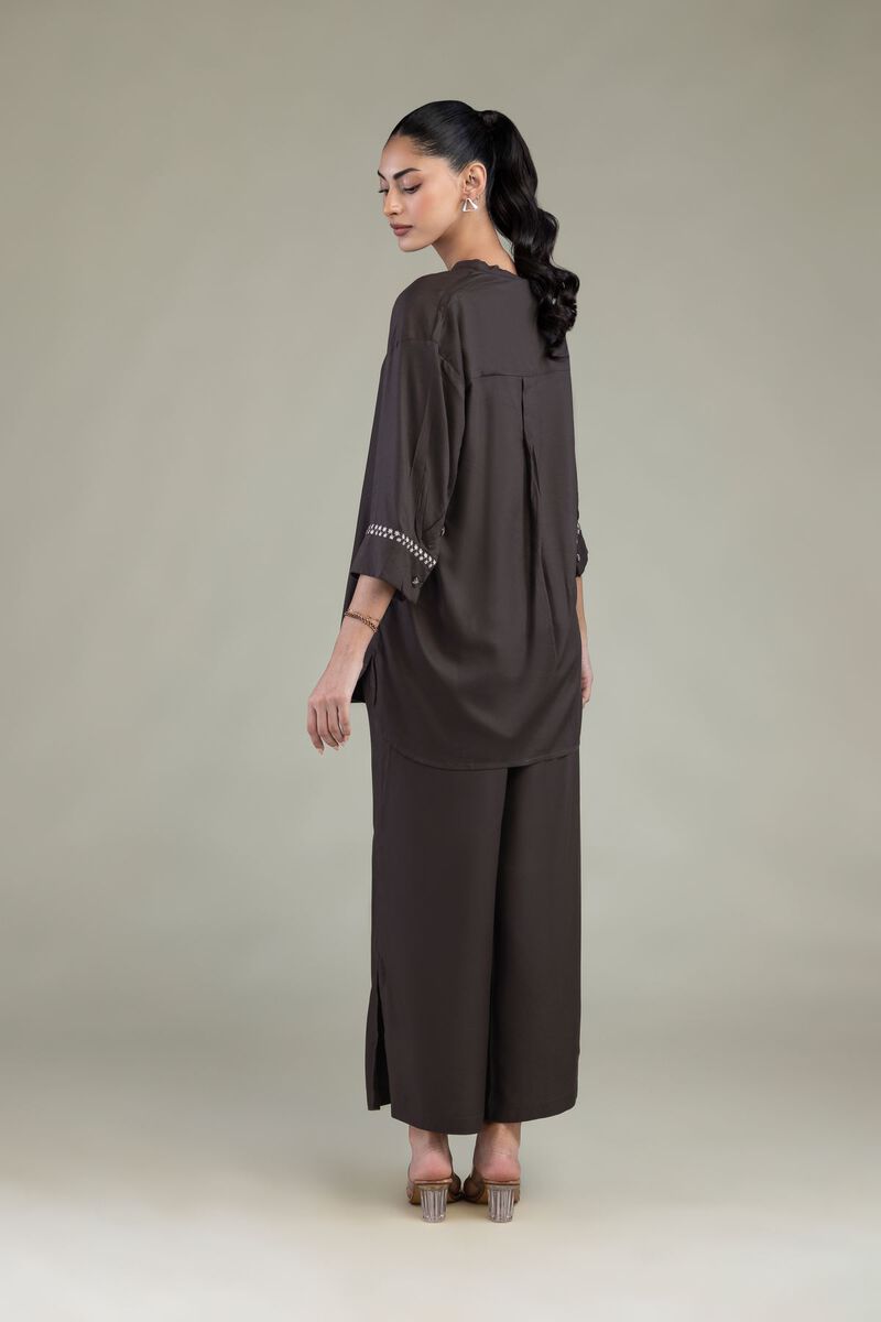 Embroidered | Viscose Crepe | Brown Viscose Shirt | USD 35.00