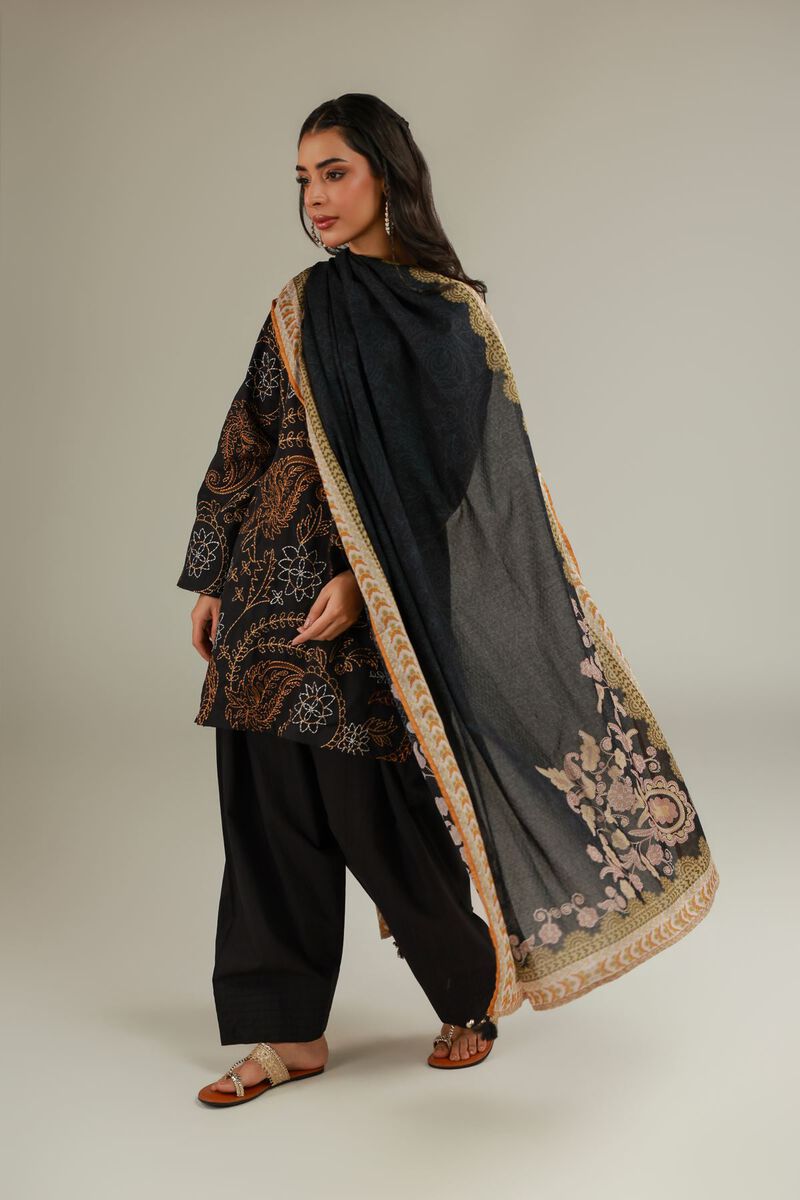 Embroidered | Cotton Net | Black Embroidered Dupatta | USD 25.00