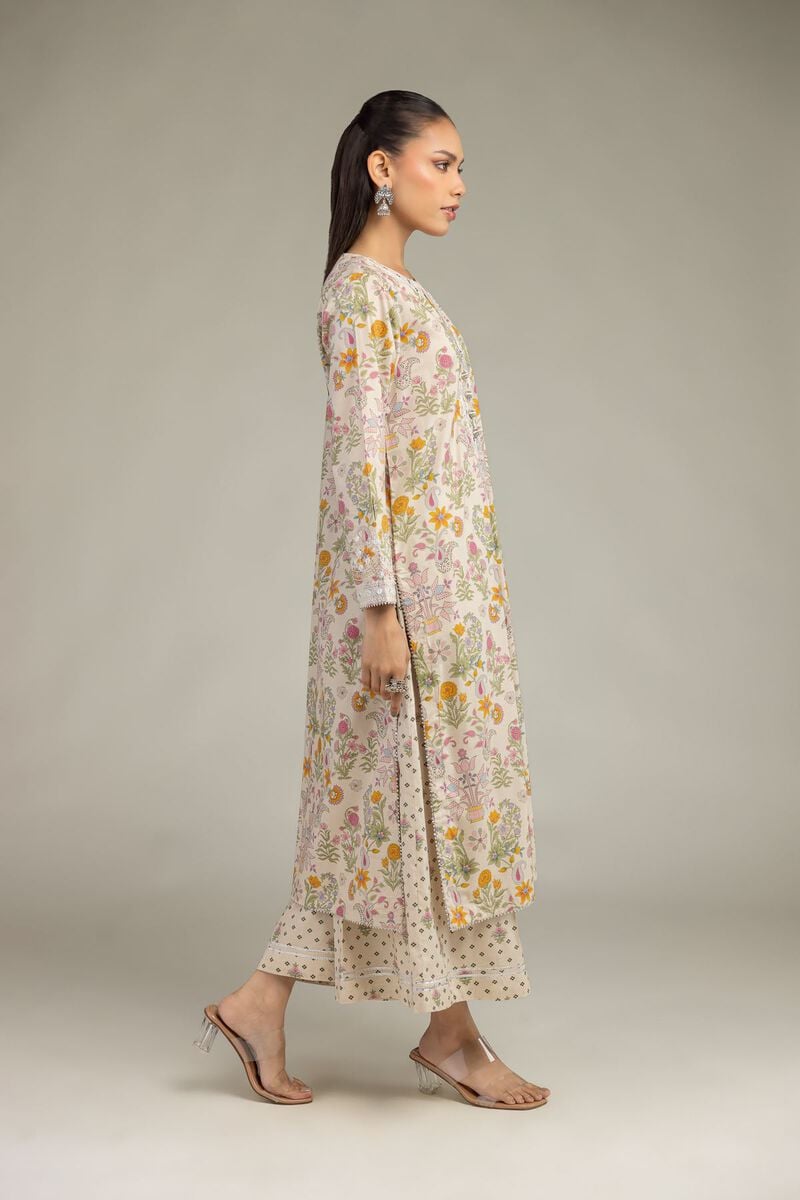 Embroidered | Cotton Viscose | Beige Cotton Pants | USD 30.00