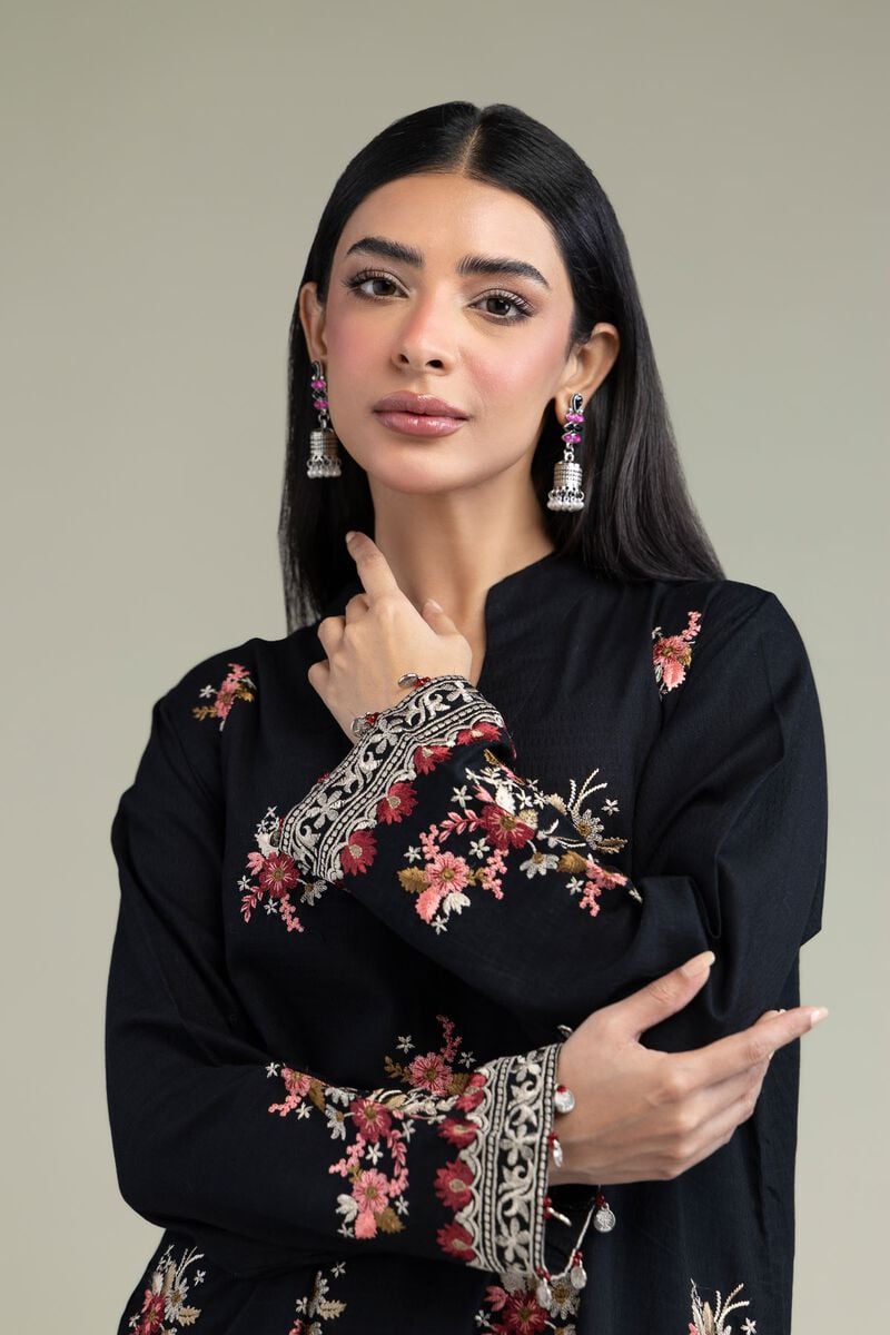 Embroidered | Cotton Dobby | Black Cotton Kurta | USD 40.00