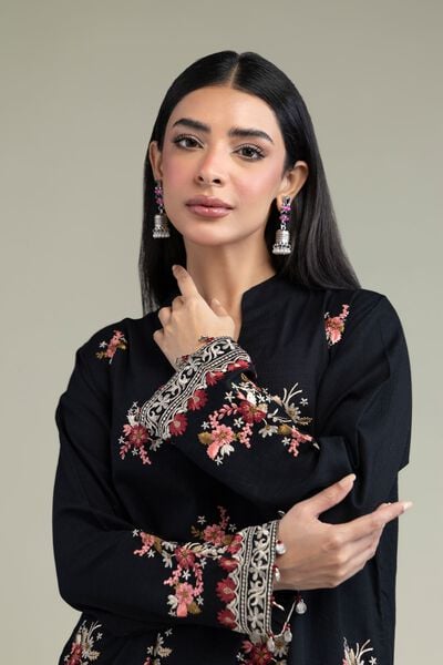 Embroidered | Cotton Dobby | Black Cotton Kurta | USD 40.00