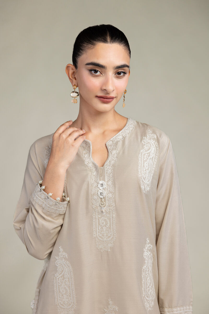 Raw Silk | Paisley Beige  Kurta | USD 70.00