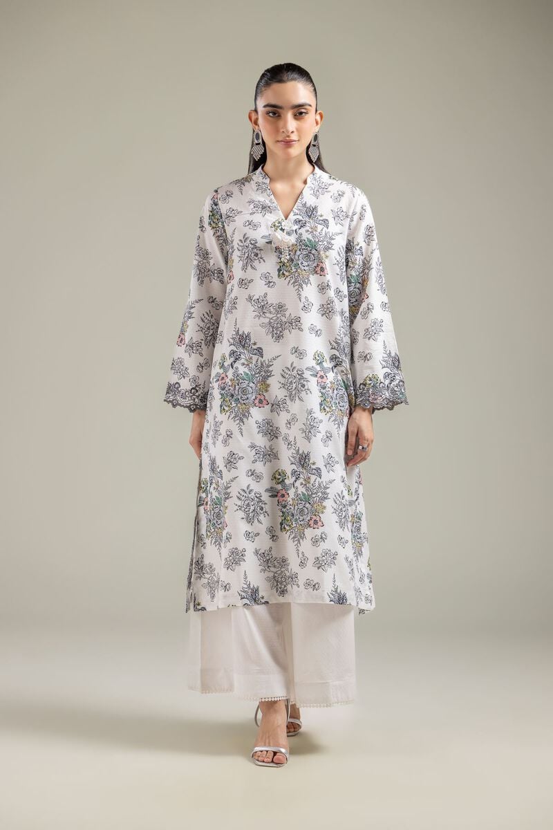 Embroidered | Cotton Dobby | White V-Neck Kurta | USD 35.00