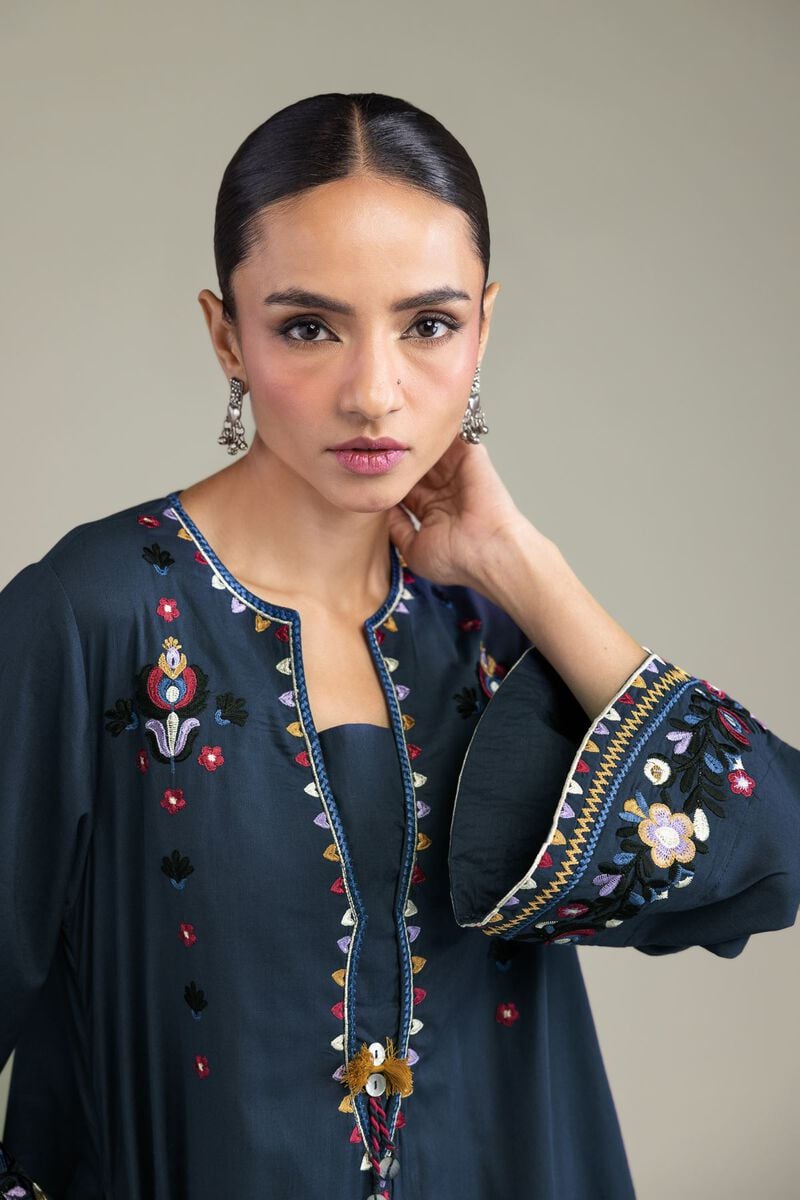 Embroidered | Cambric | Navy Cambric Kurta | USD 40.00