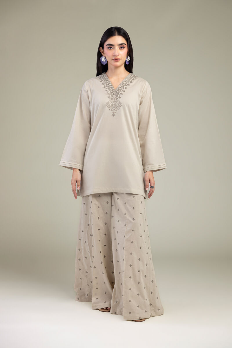Embroidered | Cambric | Beige Cambric Pants | USD 35.00