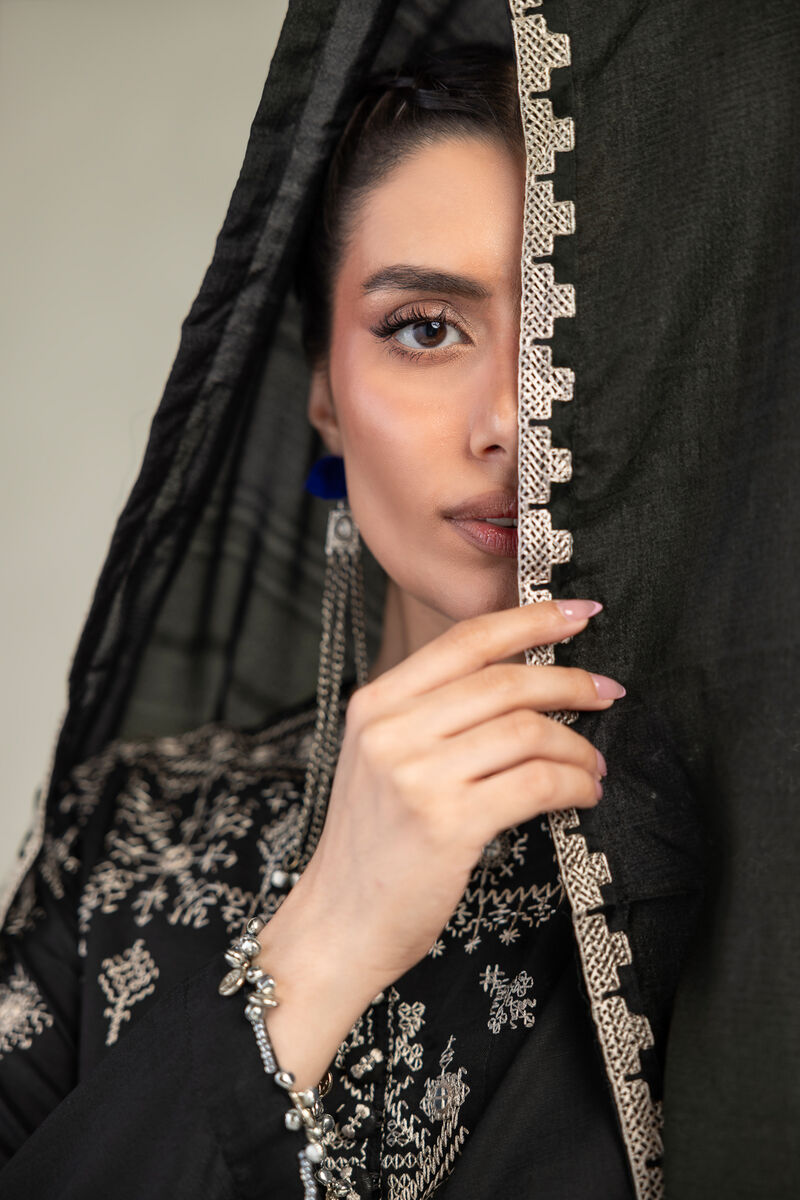 Embroidered | Polyester Silk | Black Silk Dupatta | USD 35.00