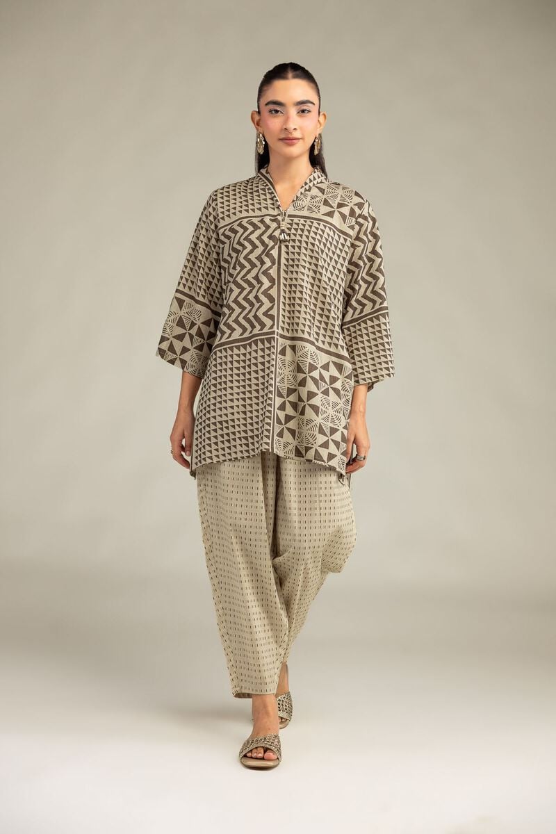 Printed | Cambric | Beige V-Neck Kurta | USD 35.00