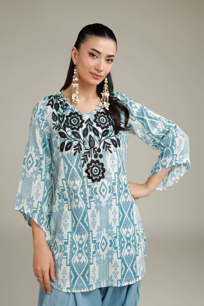 Embroidered | Cotton Dobby | Geometric V-Neck Kurta | USD 30.00