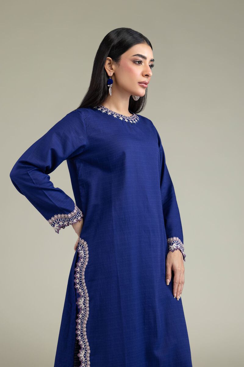 Embroidered | Cotton Dobby | Floral Scalloped Kurta | USD 45.00