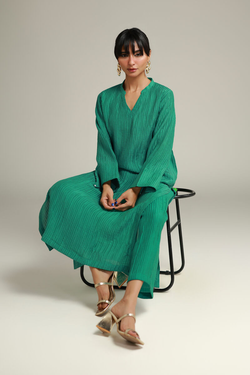 Dyed | Blended Crinkle | Solid Long Kurta | USD 35.00