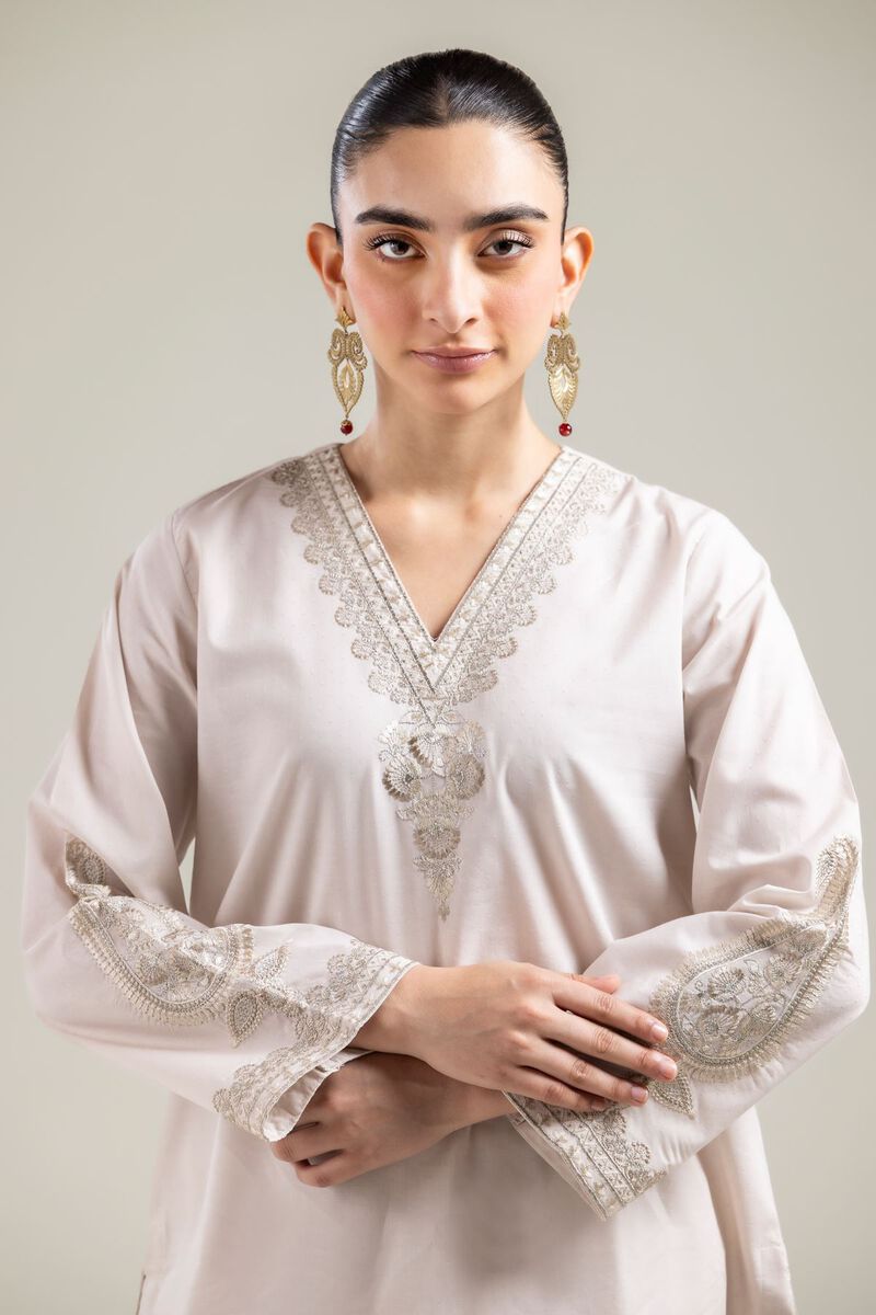 Embroidered |Cotton Dobby | Off-white V-Neck Kurta | USD 35.00