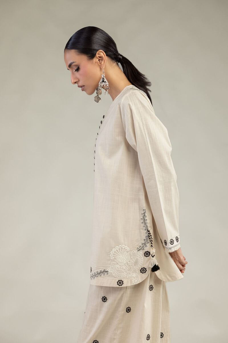 Textured Cotton | Embroidered | Short Round-Neck Kurta | USD 40.00