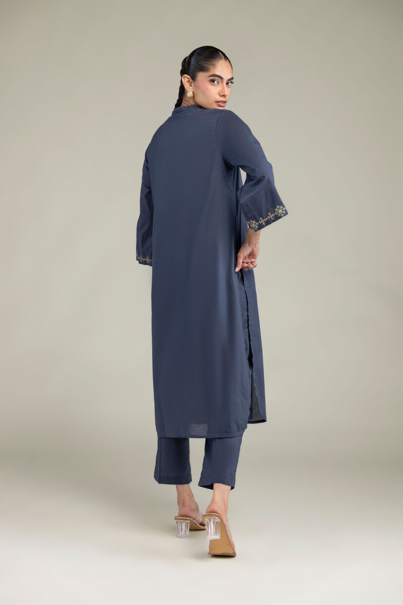 Embroidered | Cambric | V-Neck Navy Kurta | USD 40.00