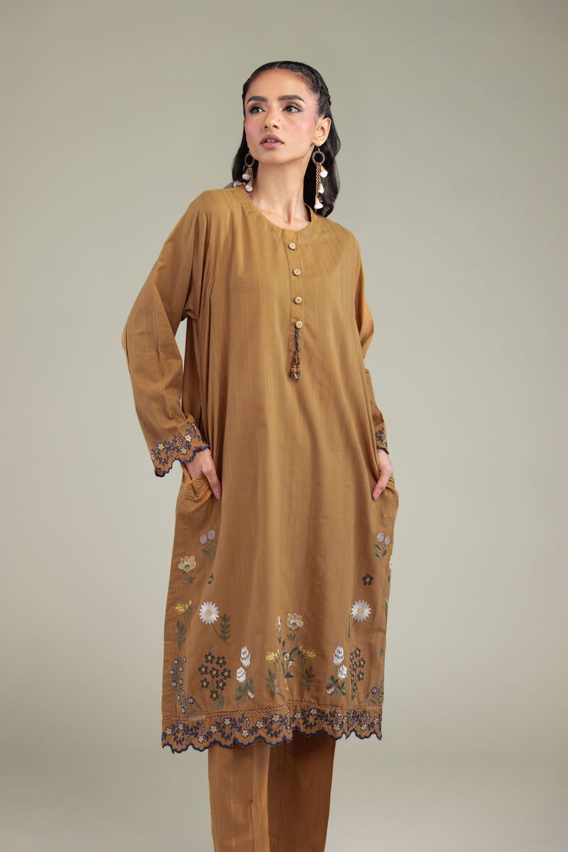 Embroidered | Textured Cotton | Cotton Longline Kurta | USD 55.00