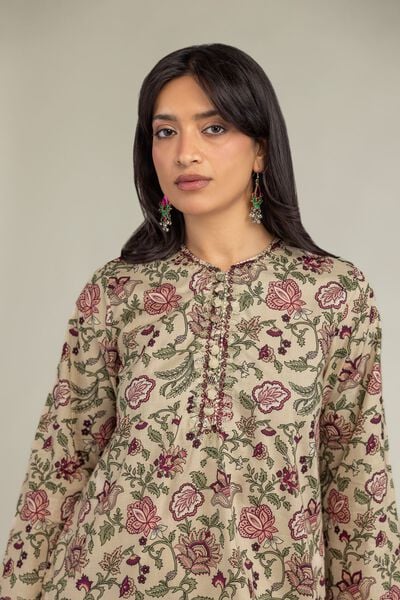 Embroidered | Cambric | Floral Beige Kurta | USD 40.00