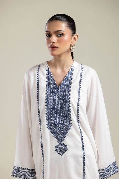 Embroidered | Textured Weave | White Embroidered Kurta | USD 40.00