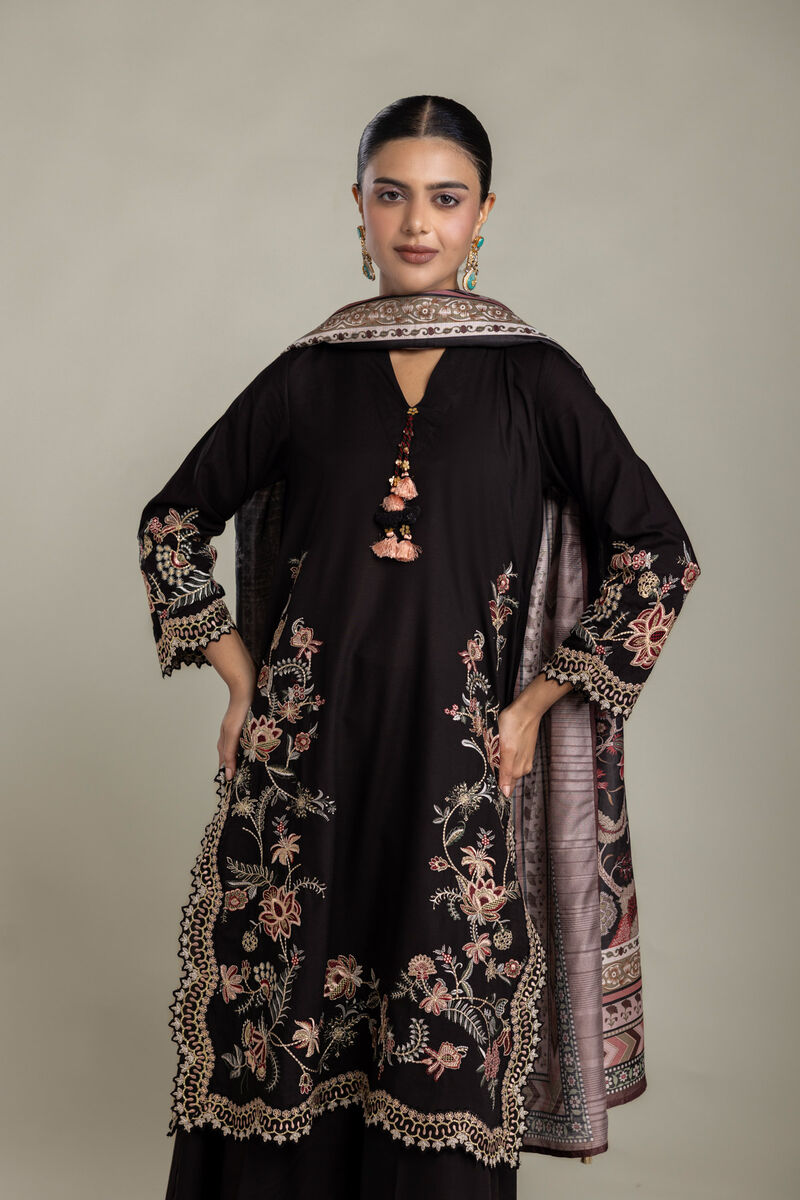 Printed | Polyester Silk | Floral Black Dupatta | USD 35.00