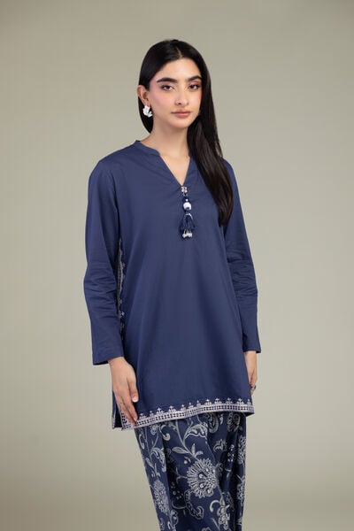 Embroidered | Cambric | Short Navy Kurta | USD 35.00