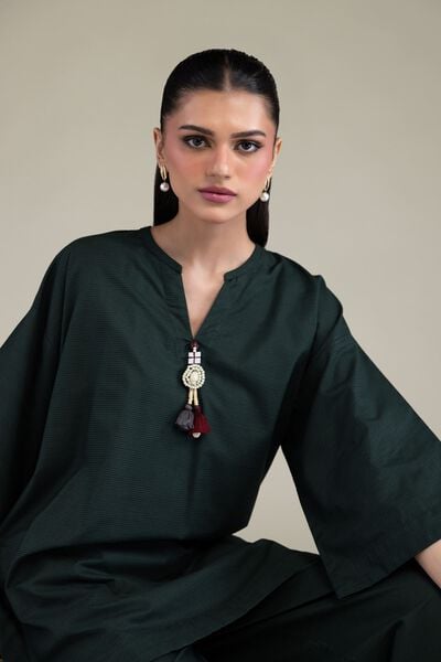 Dyed | Textured Cotton Viscose | V-Neck Cotton Kurta | USD 35.00